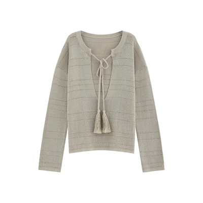 慵懒风V领镂空毛织罩衫