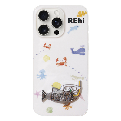 REhi 潜水摸鱼手机壳 原创夏日透明imd壳 趣味鱼金属支架iPhone15 ProMax