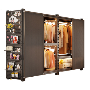 货架衣柜家用卧室简易组装出租房用金属钢制衣橱开放式收纳衣架柜