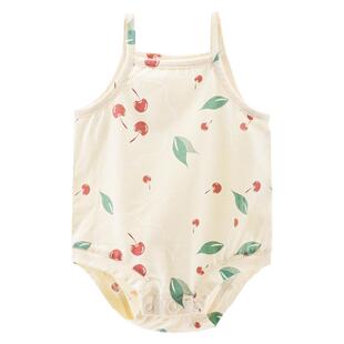 欢喜小熊女宝宝吊带包屁衣夏季新生婴幼儿衣服背心哈衣夏天连体衣