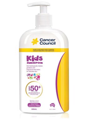 现货澳洲正品Cancer Council宝宝儿童学生防晒霜防水SPF50+500ml