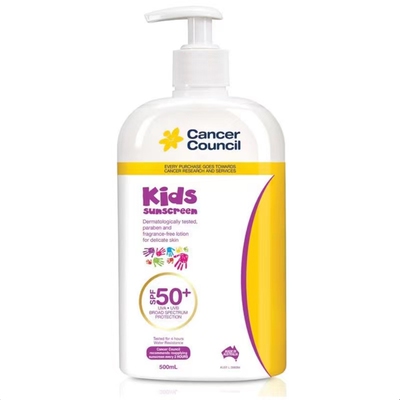 现货澳洲正品Cancer Council宝宝儿童学生防晒霜防水SPF50+500ml