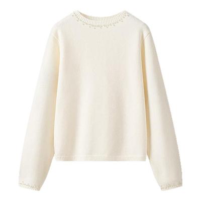 拉夏贝尔/La Chapelle法式重工钉珠针织衫秋冬新款洋气打底衫毛衣