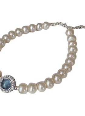 「水星记」复古海蓝单层施家珍珠手链轻奢时尚百搭小众手链