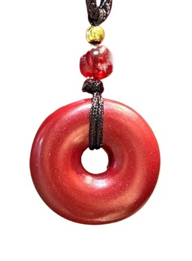 天然原矿朱砂平安扣吊坠男女款