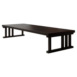 日式禅意榻榻米茶桌实木茶台侘寂风茶几家用黑色矮长泡茶桌椅组合