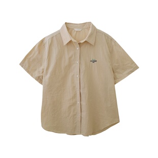 短袖衬衫女设计感小众夏款纯棉宽松外穿韩版外套字母刺绣白色上衣