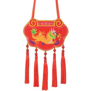 刺绣龙凤同心锁订婚锁情侣锁挂件结婚挂脖挂饰婚庆鸳鸯锁空袋荷包