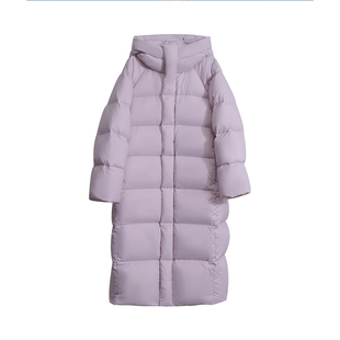 东北哈尔滨极寒系列340g高充绒量95白鹅绒中长款过膝连帽羽绒服女