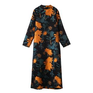 设计师独家订制 2025早秋花色袍子连衣裙原创气质优雅复古长裙女