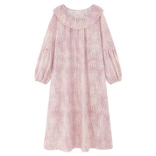 末里末【粉雾漫诗裙】早秋家居服长袖睡裙甜美粉色宽松连衣裙睡衣