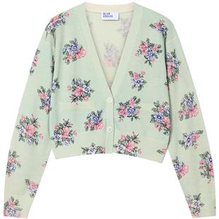 【100%山羊绒】BLUE ERDOS26早春新品复古印花短款V领针织开衫女