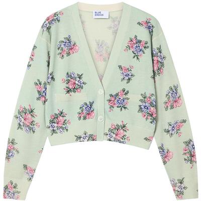 【100%山羊绒】BLUE ERDOS26早春新品复古印花短款V领针织开衫女