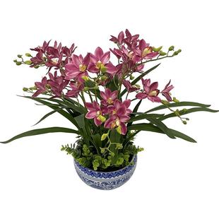 wo+仿真蕙兰花年宵花假花盆栽客厅茶几电视柜摆设玄关柜角几摆放