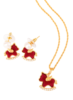 盈国丝绒锆石小马耳钉项链