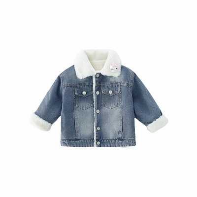 女童加绒牛仔外套秋冬季2025新款