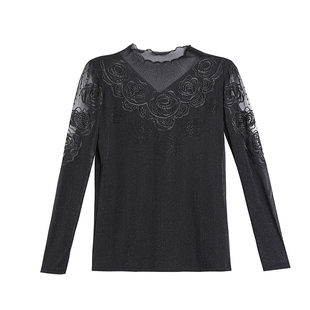 2026春秋装新款立领网纱打底衫女内搭T恤时髦洋气小衫蕾丝上衣潮