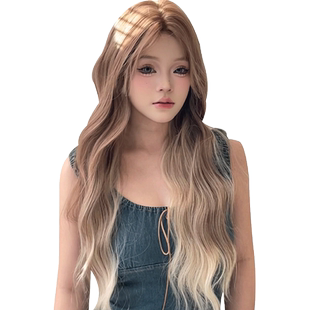 漫真假发女手钩前蕾丝中分长卷发时尚渐变lolita修脸网红ik全头套