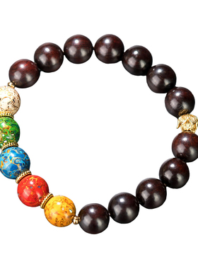 五色莲花大漆佛珠小叶紫檀手串