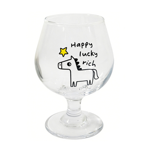 Chokaian原创马年可爱玻璃高脚杯酒杯果汁饮料甜品杯韩式ins礼物