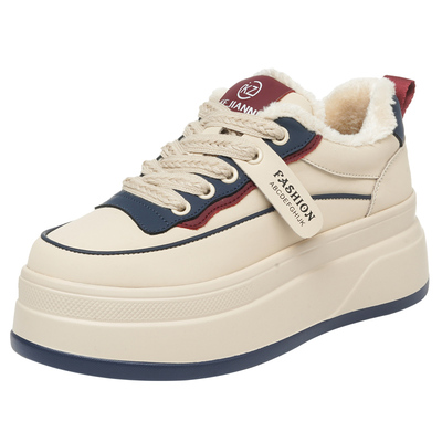 厚底小白鞋女加绒棉鞋增高板鞋