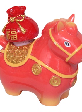 唐三彩小胖马摆件马上有钱装饰