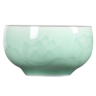 青瓷单个品茗杯主人杯功夫茶具普洱茶杯套装单杯陶瓷刻花茶碗茶盏