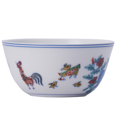 景德镇陶瓷青花斗彩鸡缸杯对杯