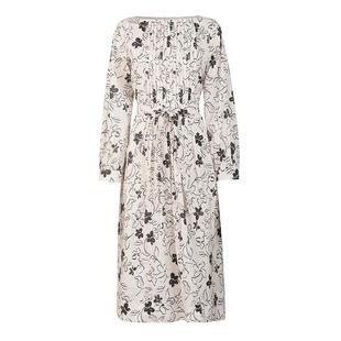 sdeer圣迪奥女装25年新品时尚圆领撞色印花收腰连衣裙S253Z12A1