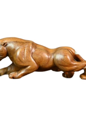 实木文玩绿檀木豹子摆件