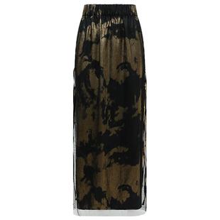 COCOBELLA[浮金碎影]新中式烫金网纱半身裙女秋冬开叉长裙HS0028