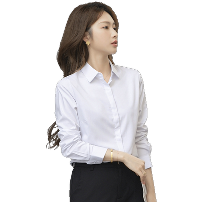 职业气质方领长袖弹力蓝色衬衫女