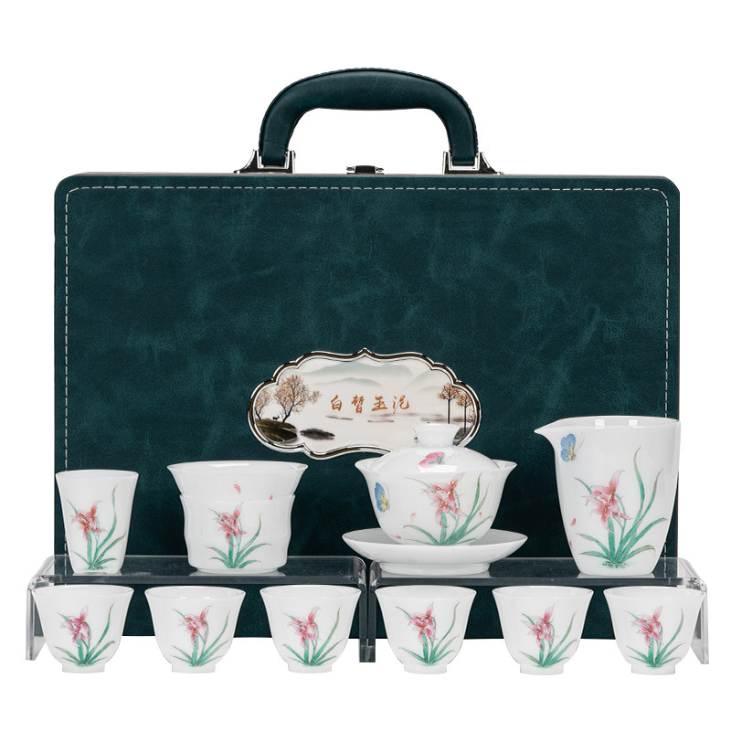 蕙质兰心茶具套装手绘冰种玉瓷