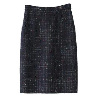 毛呢格子半身裙女秋冬中长款格子包臀裙高腰一步裙冬天配外套穿搭