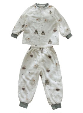 春秋六层竹棉纱布家居服套装睡衣