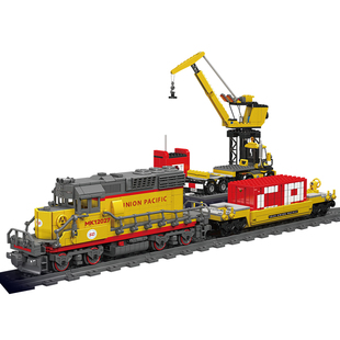 宇星模王旗舰店火车系列SD40-2型內燃电动机车积木拼装玩具模型