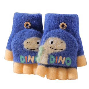 儿童手套冬季男童保暖防冻手小童宝宝玩雪加厚翻盖加绒手套小恐龙