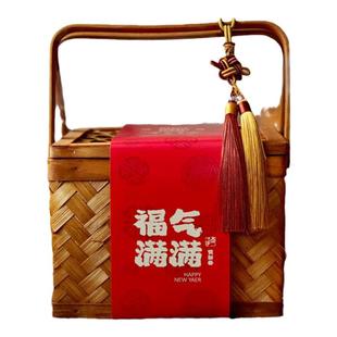 2026新年中式竹篮手提礼盒年货包装盒空盒创意饼干糖果坚果盒篮子