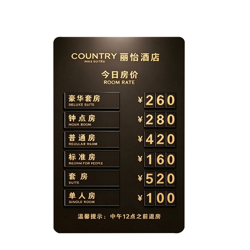 酒店价格展示牌今日房价公示牌