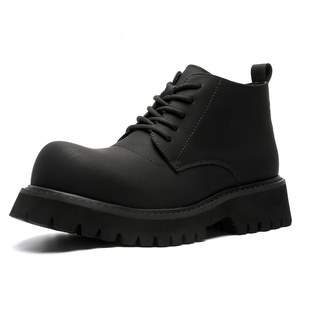 春季高帮皮鞋男大头厚底增高5CM情侣款小众设计原创马丁靴德比鞋