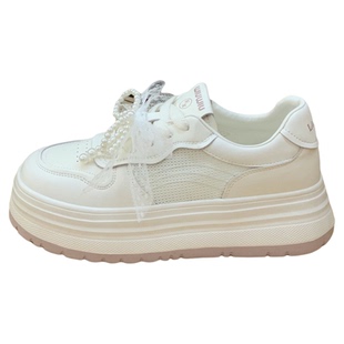 真皮轻便增高厚底小白鞋女2026夏季新款百搭单网镂空透气休闲板鞋