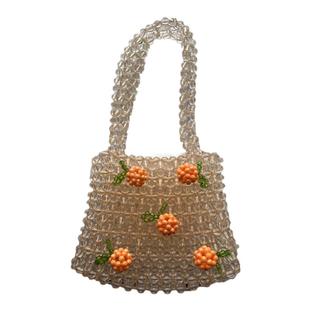 托尼瀑谷 原创法式复古橘子汽水包 透明串珠手工编织单肩手提包