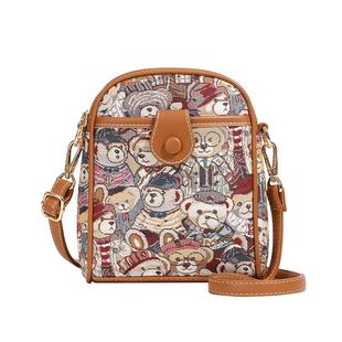 2025北包包原创设计洋气手机包女时尚轻便帆布卡通小熊斜挎包休闲