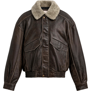 柜799！秋冬新款男装毛领复古做旧夹克短款棉服皮厚外套 5479/304