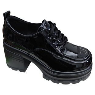 8cm厚底系带jk单鞋漆皮小皮鞋女2026新款轻便日系百搭圆头小皮鞋