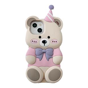 卡通可爱超萌小熊适用苹果15手机壳迷你iPhone14promax新款15ProMax趣味12防摔13pro女款11硅胶全包软手机套