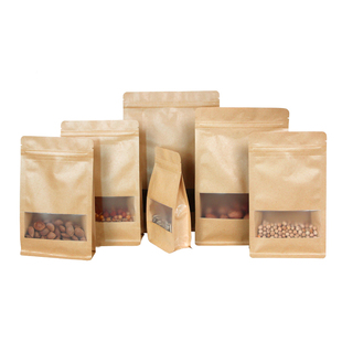 牛皮纸袋 磨砂开窗八边封自立自封袋 枣夹核桃包装袋干果袋风琴袋