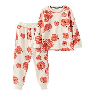 RYSONMOON童装a类家居服秋冬季男女宝宝橘色苹果时尚保暖睡衣套装