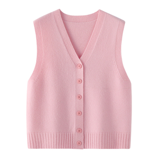 2025新款纯羊毛马甲开衫女V领简约休闲百搭无袖毛衣背心马夹