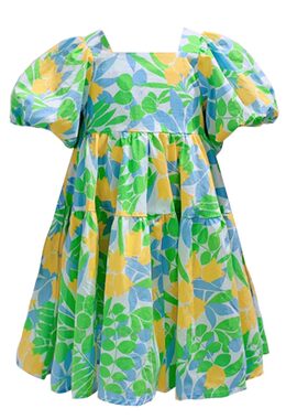 【清仓｛女小童裙夏碎花绿色短袖棉布连衣裙公主裙母女装亲子